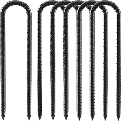 Fondlife Bodenanker,30cm Bodenpfähle,Verzinkter Stahl Bodenanker Trampolin,Bewehrungsstab Zeltheringe,Garten Pfähle,Camping Zelt Heringe. (Schwarz U, 6 Stück)