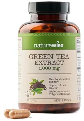 NatureWise Green Tea Extract Capsules 1000 mg - 50% EGCG & 98% Polyphenols - Extra Strength Green Tea Pills - Antioxidants for Heart Health & Energy - Vegan, Non-GMO - 120 Count[60-Day Supply]