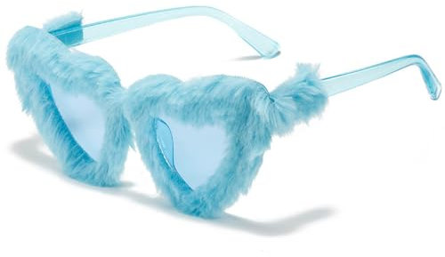 Lunettes Soleil en Forme Coeur, Lunettes Fête Fluff Lunettes Fluff Drôles Lunettes Colorées pour Gadgets Fête de Mariage Cadeaux Fête Poule Accessoires Photomaton Bleu
