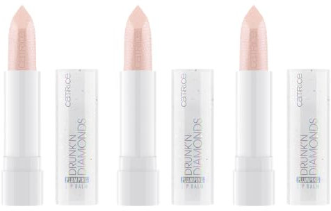 Catrice Drunk'n Diamonds Plumping Lip Balm, Nr. 060, Nude, feuchtigkeitsspendend, pflegend, vergrößernd, glänzend, vegan, ohne Parabene, ohne Mikroplastikpartikel, Nanopartikel frei, 3er Pack (3x3.5g)