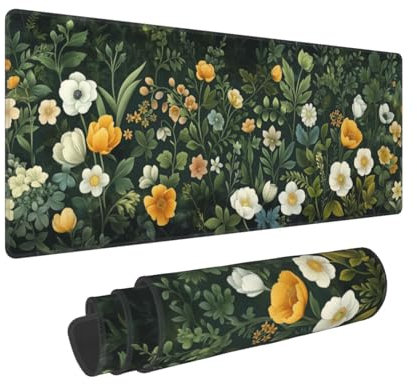 Sage Green Floral and Plant Gaming Mouse Pad, 31.5 x 11.8 Inch Large Mouse Pads for Desk, Keyboard Mouse Mat with Non-Slip Base for Home and Office