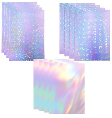 Tucnoeu 12 Blatt Holografische Folie 3 Größe A4 Holografische Aufkleber Klares Vinyl Holografische Aufkleber Irisierende Folie für Geschenkverpackungen, Spiegel, Trinkgläser, Fensterdekorationen