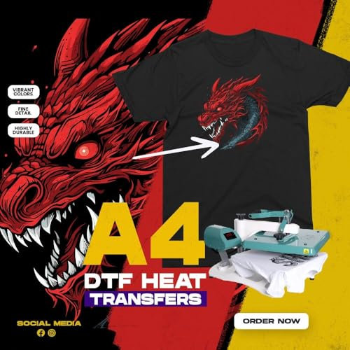 Custom A4 Heat Transfer Stickers - Pack of 1 - (A4) 29.7 x 42cm - Personalised DTF Transfers - Iron on Transfers for T-Shirts - Custom Design Gang Sheet Transfers