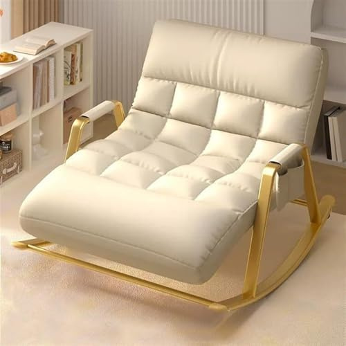 ZXFDMSWJ Doppel-Schaukelstuhl mit Seitentasche, Tragkraft 250 kg, gepolsterter Schaukelstuhl für Schlafzimmer und Wohnzimmer, moderner Stuhl (weiß, Goldener Rahmen)