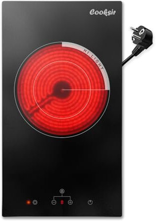 Cooksir Glaskeramikkochfeld 1 Zone mit Stecker, Kochfeld Autark, 30CM Einbau 1 Platte Tragbar, 2200W, Sensor-Touch-Steuerung, Innere und äußere Zone, 9 Leistungsstufen, 230V, Steckerdose