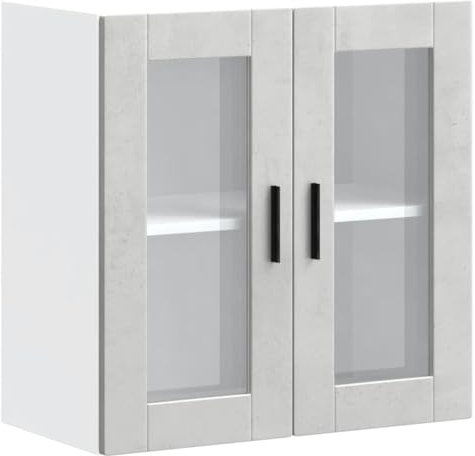 vidaXL Küchen-Hängeschrank mit Glastür Porto Betongrau, Wandschrank Küche, Wandschrank, Oberschrank, Küchenschrank, Hängeschrank, Oberschrank Küche