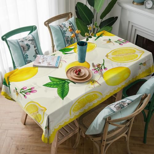 Christmas Table Cloth Lemon Linen Table Cloth Dust-Proof Shrink-Proof Waterproof Table Cover For Kitchen Dinning Picnic Tabletop Decoration Xmas Candle Pattern Oblong Rectangle