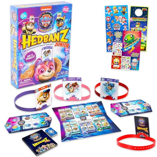 Paw Patrol The Mighty Movie Hedbanz Junior Kartenset - Bundle mit Hedbanz Kartenspiel plus Aufklebern und mehr | Chase and Marshall Brettspiel