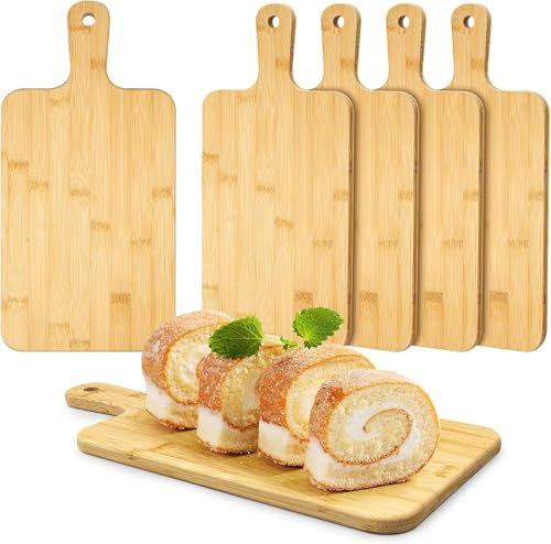 5 Stück Schneidebrett Holz im Großpack - 40 x 20 x 1,2 cm Küchen Holzschneidebretter Platte zum Wenden - Robust Brotbretter und Servierbretter mit Griff für Pizza, Brot, Käse, Obst und Gemüse