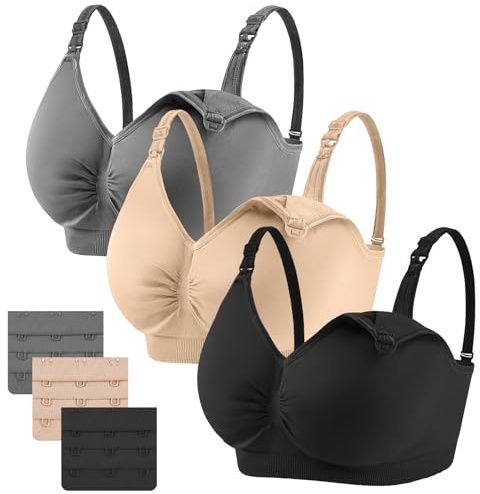 AoToZan 3 Pack Nursing Bras for Women Breastfeeding, Maternity, Pregnancy | Wireless Seamless Padded, for Easy Feed with One Hand