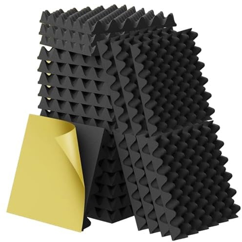 WAVATA 24 placas de espuma acústica piramidales para aislamiento acústico, paneles acústicos, aislamiento acústico, autoadhesivas, 30 x 30 x 5 cm, absorción de sonido para estudio, oficina