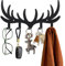 MAYJOYDIY Porte Manteau Mural en Métal en Forme de Bois de Cerf 12 × 25cm Noir Crochets Muraux Porte Clés Animal pour Mur avec 5 crochets Crochet Décoratif pour Porte D'Entrée de Cuisine Couloir Porte