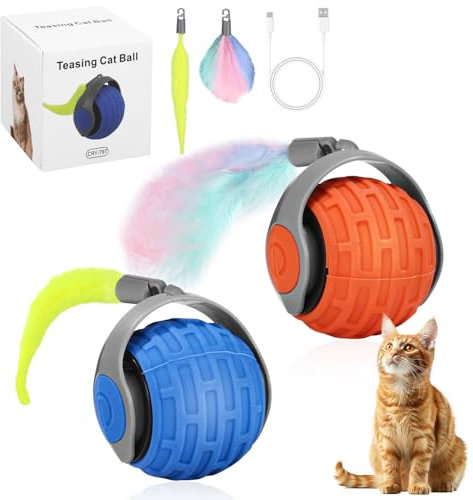 Birshe Bola de Juguete Interactivo para Gatos Eléctrica 360° con Luz LED Recargable Tipo-C para Ejercicio Animal Doméstico