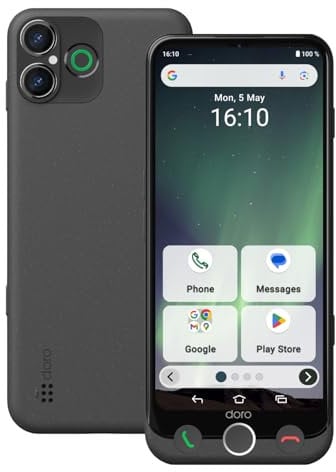 Doro - Téléphone Aurora A30 - Téléphone Portable Senior - Facile à Utiliser - Touche d'Assistance avec Localisation GPS - Compatible Appareils Auditifs - Câble USB Inclus - Graphite