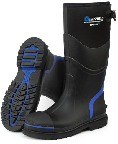 GIEESHIELD Men's Rubber Work Boots with Steel Toe & Shank, Waterproof & Anti-Slip, 6mm Neoprene, Durable Rubber Boot for Construction, Farming, Manufacturing, Size 7-14