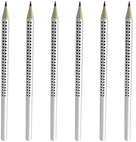 Bleistift Jumbo Grip 2B,Extra Dicke und Ergonomische Dreikant Bleistifte,Silberfarbene Hülle,Weicher Minen (Härtegrad 2B),Idal für Schule,Büro und Gastronomie(6er Pack)