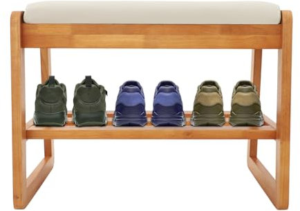 DOPBENT Scarpiera in legno con seduta, scarpiera con cuscino, 2 livelli, scarpiera per corridoio, guardaroba, soggiorno, 55 x 30 x 42 cm (colore legno ciliegio)