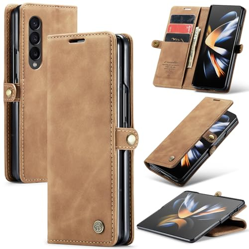 Samokor Funda para Samsung Galaxy Z Fold 4 5G,Avanzado Cuero Carcasa Flip Cartera Tarjetero Soporte Protector Magnética Antigolpes Case para Samsung Galaxy Z Fold 4,Marrón