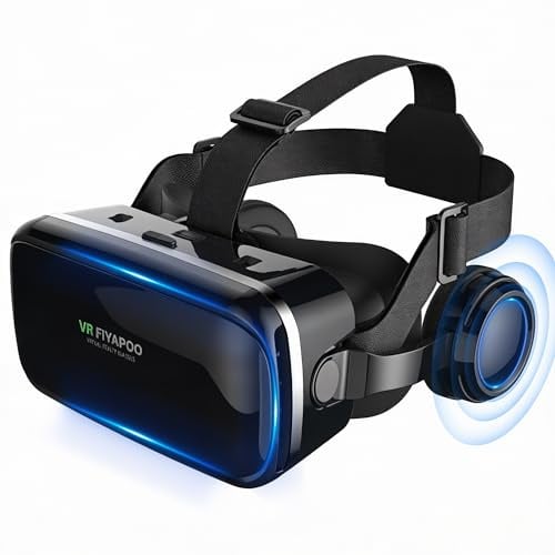 FIYAPOO 3D VR Brille mit HiFi Kopfhörern, Immersive Virtual Reality für Spiele & Filme, Ergonomisches Design, Unterstützt 4,7-6,7 Zoll Smartphones, Weihnachten Geschenk für Kinder