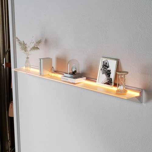 SONNI Wandregal mit Led Beleuchtung 100 cm, 8mm Gehärtetes Glas Schweberegale mit Gestensteuerung Schalter + 3 Einstellbare Lichtfarben + Dimmbar für Wohnzimmer, Flur, Schlafzimmer, Badezimmer