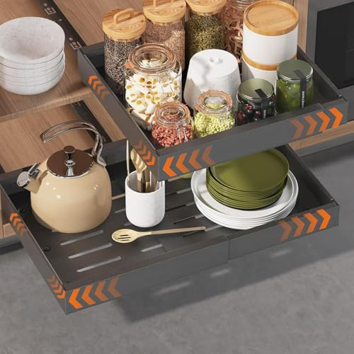 NEWFUN Teleskopschublade，Ausziehbare Schublade Küche，Schrank Schubladen Ausziehbar Breite (32 cm-52 cm)，2 Stück ，Stick Slide Out Teleskopschublade Cabinet Pull Out Für Küche Pantry Organisation