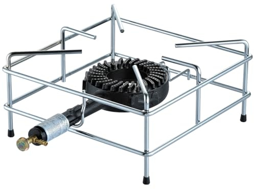 FOKER Réchaud à Gaz 1 Feu Mod. Industriale | Structure en Fil Chromé Ø 8mm, Puissance 8,8 kW, Consommation 640 g/h, Butane/Propane, pour Extérieur, Fabriqué en Italie