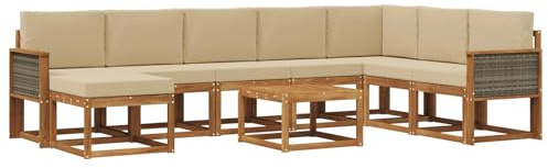 vidaXL Outdoor-Sofagarnitur 9 pcs Natur und Beige Massivholz Akazie, Moderne Garten-Sofaset, wetterresistent, Lounge für den Garten, Akazienholz, Bequeme Sitzgelegenheit draußen