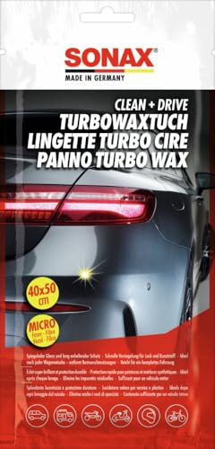 SONAX Clean+Drive TurboWaxTuch 40x50 Thekendisplay (1 Stück) hochwertiges MicrofaserTuch sorgt für Hochglanz ohne Nachpolieren | Art-Nr. 04140000