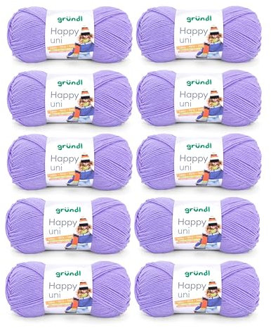 Gründl Wolle Happy uni - Garn zum Stricken - Garn zum Häkeln - Strickgarn - Häkelgarn - Weich und hautfreundlich - 100% Polyacryl 10 Knäuel 100 g / 250 m - Nadelstärke 4 5 -lila