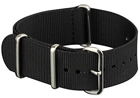 Infantry Unisex 22mm Uhrband Militär Schwarz Durchsteck-Uhrenarmband Armband Natoband Nato Nylon Strap Ersatz-Watch Armband mit Edelstahl Metall Schließe für Herren Damen