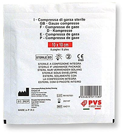 PVS GAZ111 Compressa di garza sterile, 10 x 10 cm, 1 Unità