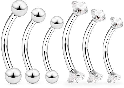 MODRSA 16G Chirurgenstahl Curved Barbell Piercing Lippenpiercing Augenbrauenpiercing Labret Septum Ring Helix Rook Cartilage Ohr Piercing 6mm 8mm 10mm Silber