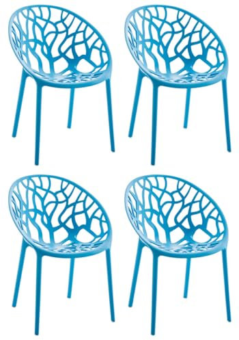 CLP 4er Set Gartenstühle Hope Kunststoff I Stapelstühle wetterfest und UV-beständig I Outdoorstühle pflegeleicht I Sessel für draußen, Farbe:blau