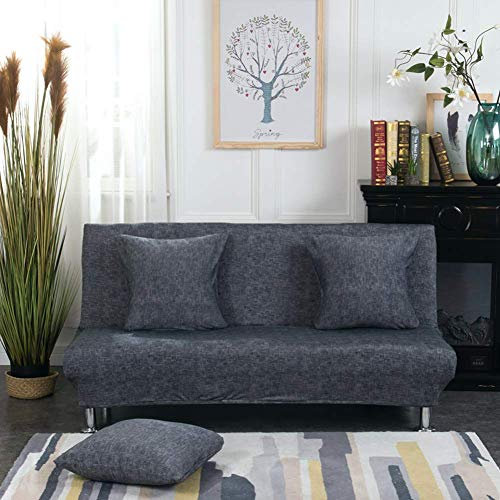 KongEU Sofabett-Bezug aus Polyester, Stretch, klappbar, armlos, Futon-Schonbezug, elastischer Sofaschoner für Wohnzimmer-Dekoration, Dunkelgrau, M (160-190 cm)