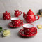 City to Cottage® - Keramik Tee Kaffee Set für 2 | Rot und Weiß | Polka Dots | Handgemacht | Keramik Teekanne Kaffeekanne 750 ml, Milchkännchen, Zuckerdose, 2 Tassen mit Untertassen