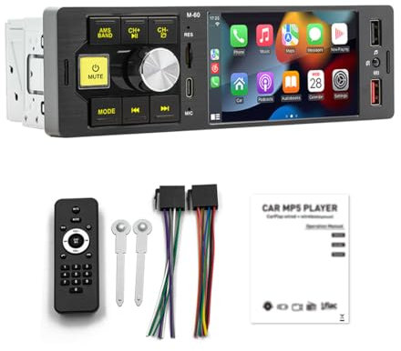 1 Din 5.1 Autoradio Bluetooth Radio IPS HD Touch Screen FM/AM/RDS, AI Voice MP3 Player, Controllo del volante vocale, AUX SD DVR 4 USB IOS Android Mirror Link Supporto microfono