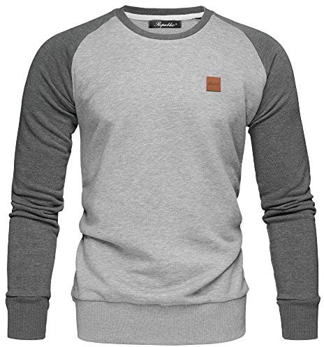 REPUBLIX Herren Basic College Sweatjacke Pullover Hoodie Sweatshirt R5040 Hellgrau/Anthrazit XXL