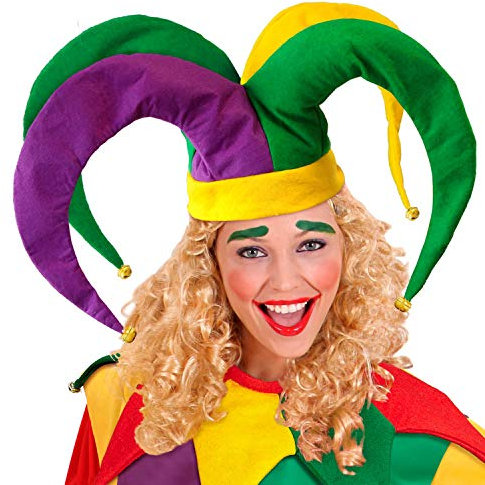 NET TOYS Originelle Narrenkappe für Erwachsene - bunt - Außergewöhnliche Unisex-Kopfbedeckung Hofnarr-Mütze für Gaukler & Jecken - Genau richtig für Karneval & Fasching