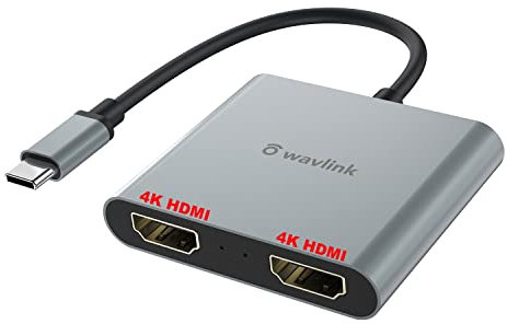 XQAMEU-WAVLINK Adaptador USB C a HDMI dual de 4 K a 60 Hz, compatible con Thunderbolt 3