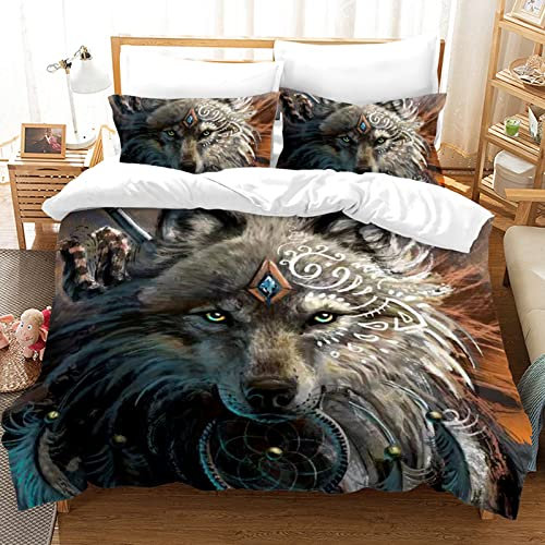 Hoimlm Wolf Duvet Cover Single Microfiber Bedding Set, 3D Print Wolf Duvet Quilt Cover&Pillowcase With Zipper Closure, Super Soft Duvet Cover for Kids