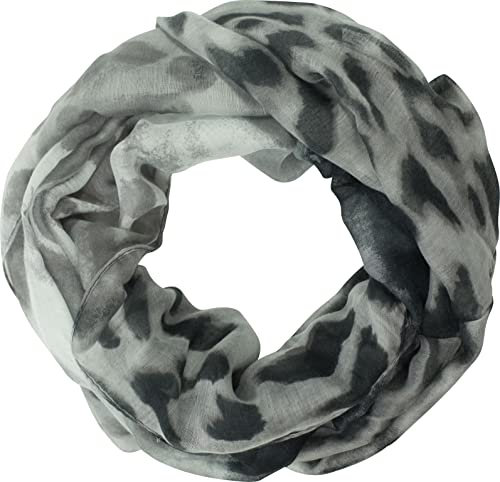 fashionchimp Loop Schlauchschal für Damen mit Leoparden-Print Muster, Baumwolle und Viskose, XXL Schal (Grau-Schwarz)