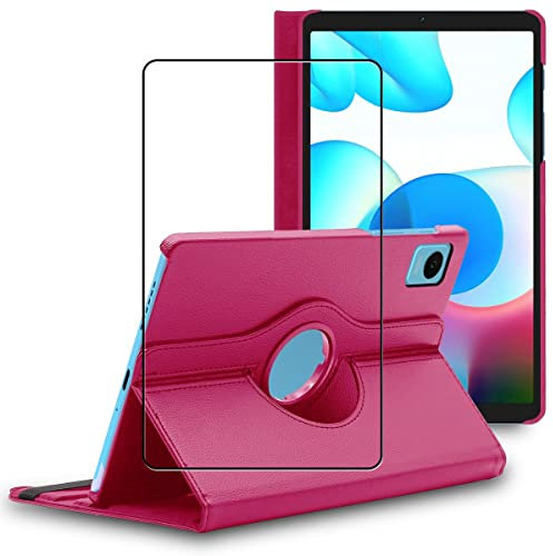 ebestStar - Hülle für Realme Pad mini 8.7 (2022), Drehbar Schutzhülle, PU-Lederhülle, Rotierende Ständer Etui, Rotating Case Cover, Pink + Panzer Schutz Glas
