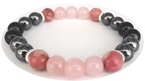 LFaize Empath Protection Bracelet, Black Tourmaline, Hematite, Rose Quartz & Rhodonite,Crystal Healing Bracelet,Anxiety,Depression Relief, 6.5 Inches, Crystal, black onyx,sunstone,rose