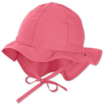 Sterntaler Sonnenhut - Mädchen Sommerhut - UV-Schutz 50+ Mütze mit breiter Krempe und Größenregulierung - Nackenschutz - Bindebänder - Baby Kinder Kopfbedeckung aus Popeline (Bio) - koralle, Größe 45