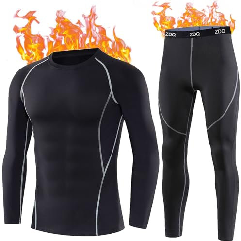 ZDQ Thermounterwäsche Herren Winter Skiunterwäsche Set Warm Atmungsaktiv Funktionsunterwäsche Weich Ski Unterhose Männer Lange Motorrad Unterwäsche Schwarz L