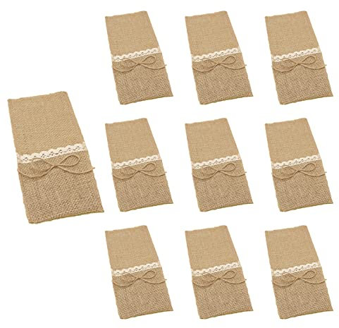 YouEase 10 Pcs Cutlery Pouchs Jute material Classic Style Cutlery Bags Used for Picnics,Family Gatherings or Christmas Party