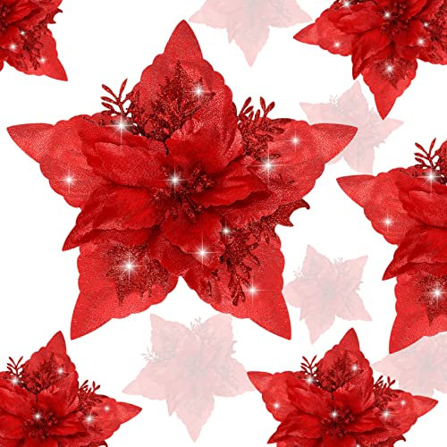 STOBOK Weihnachtsglitzer Weihnachtsstern Kunstblumen: 12 Stück Christbaumkranz Girlande Blumen Ornamente mit Clips Und Stielen für Weihnachten Hochzeit Neujahr Urlaub Party Dekorationen