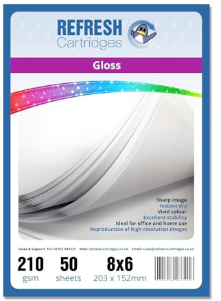 Refresh Cartridges Gloss 8x6 Professional Inkjet Photo Paper 210gsm - 50 Sheets