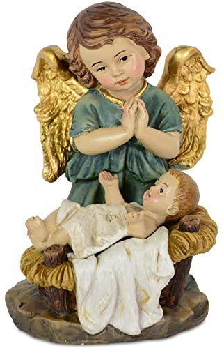 Riffelmacher&Weinberger Schutzengel mit Jesuskind 10 cm Blau | 27616 Krippenfigur Weihnachtsdekoration