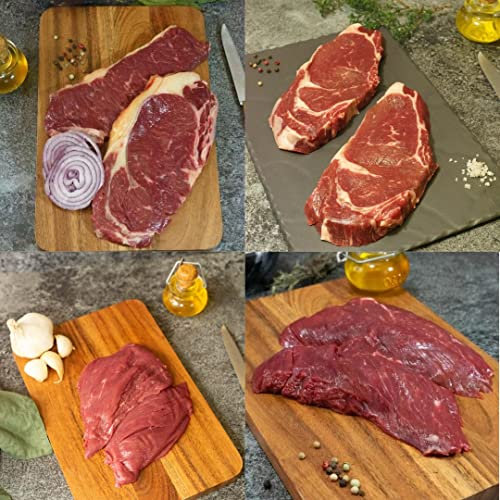 SELECTIV viandes d'exception I Boeuf Français : 2 steaks, 2 entrecôtes, 2 faux filets, 2 bavettes d'aloyau - 1,280kg - France